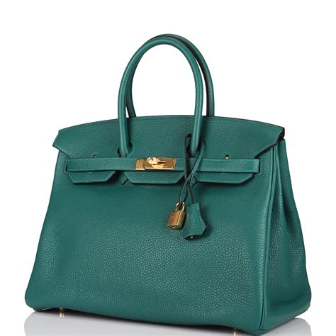 Hermès Malachite Birkin 35cm of Togo Leather with Gold Hardware.